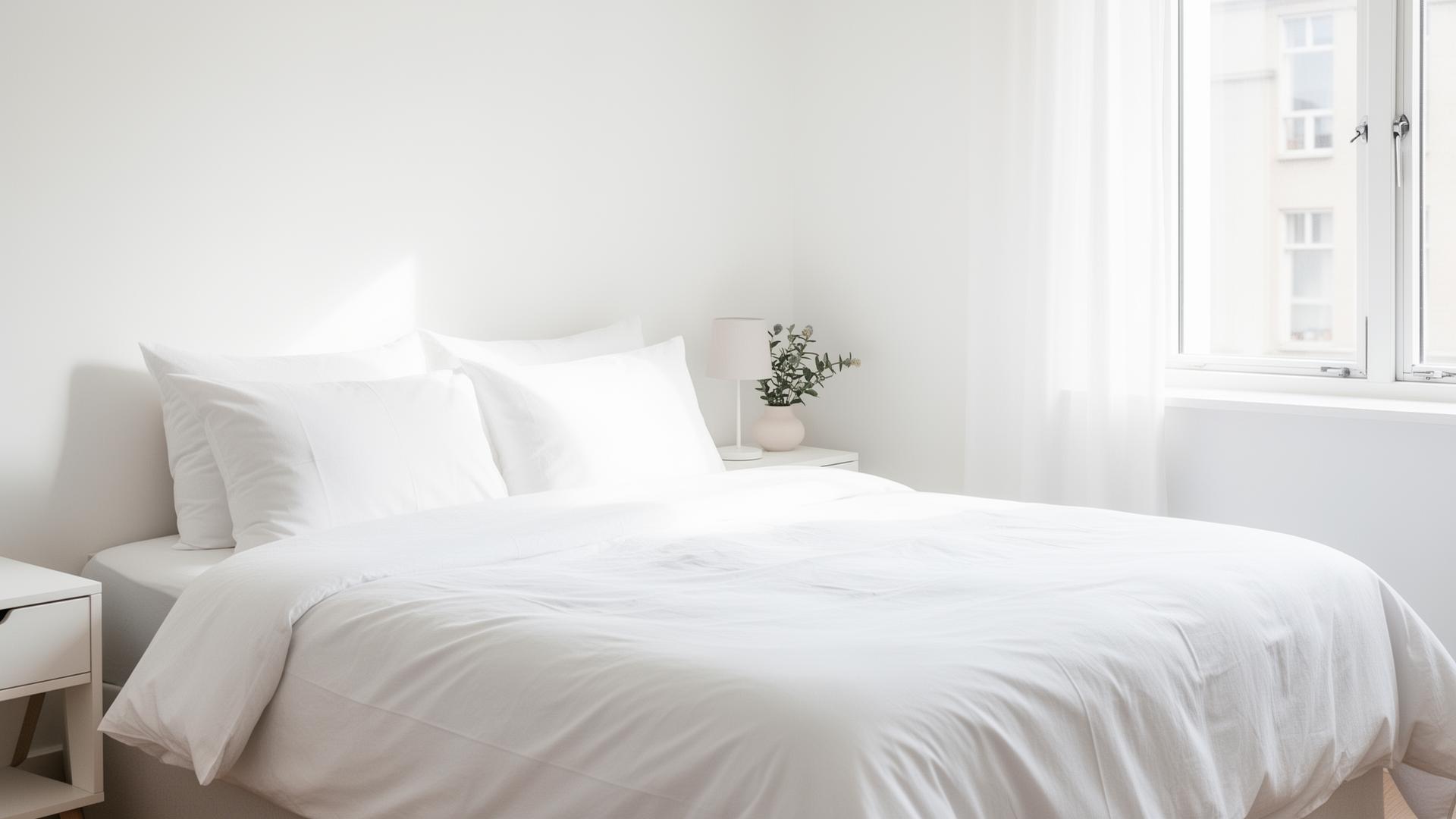 Freshly made bed in a clean Montreal short-term rental